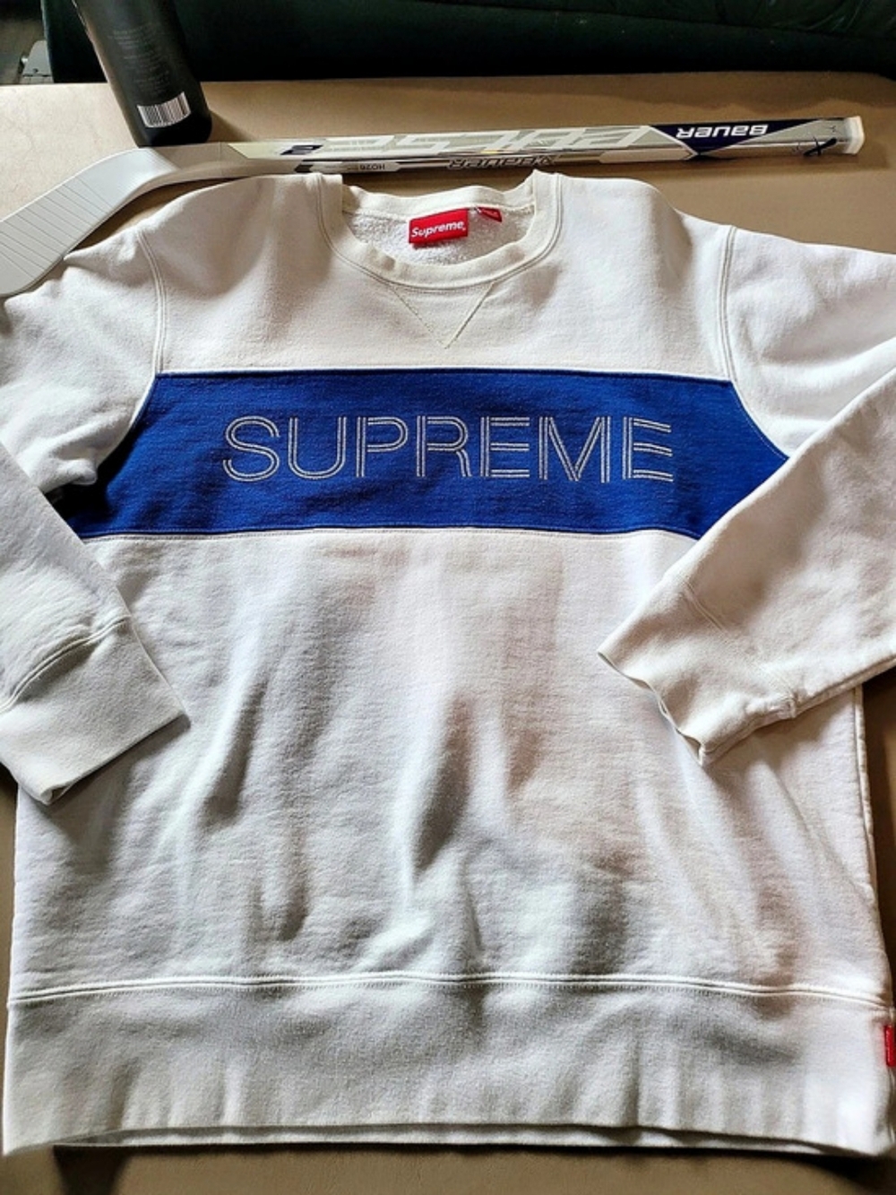 FW17 Supreme Zig Zag Stitch Panel crewneck